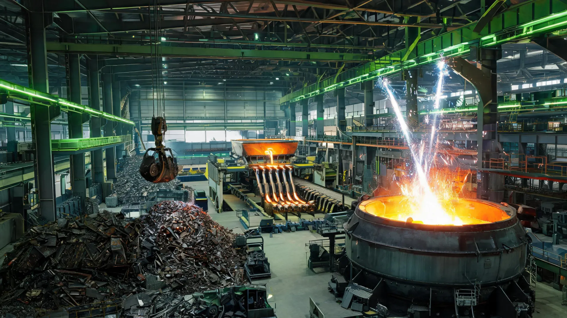 Nucor electric arc furnace steelmaking line